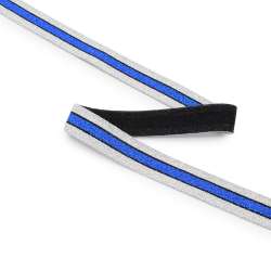 Стрічка еластична 20мм срібляста з синьо-чорною смужкою з люрексом