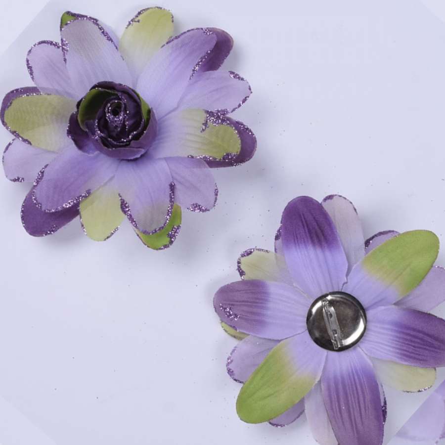 Брошь цветок сиренево-зеленый 11 см