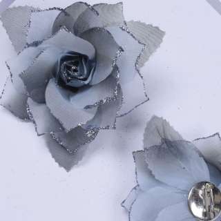 Брошь цветок серый 11 см