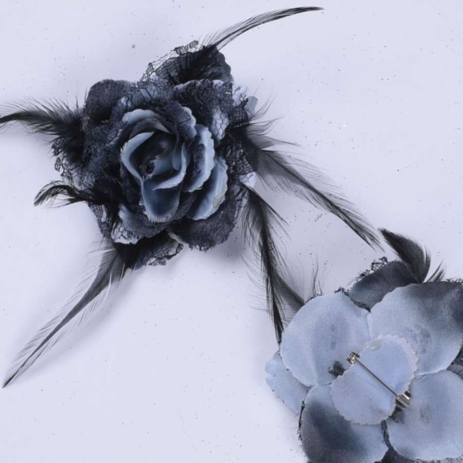 Брошь цветок серый темный 8 см