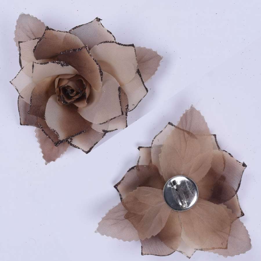 Брошь цветок бежево-коричневый 11 см