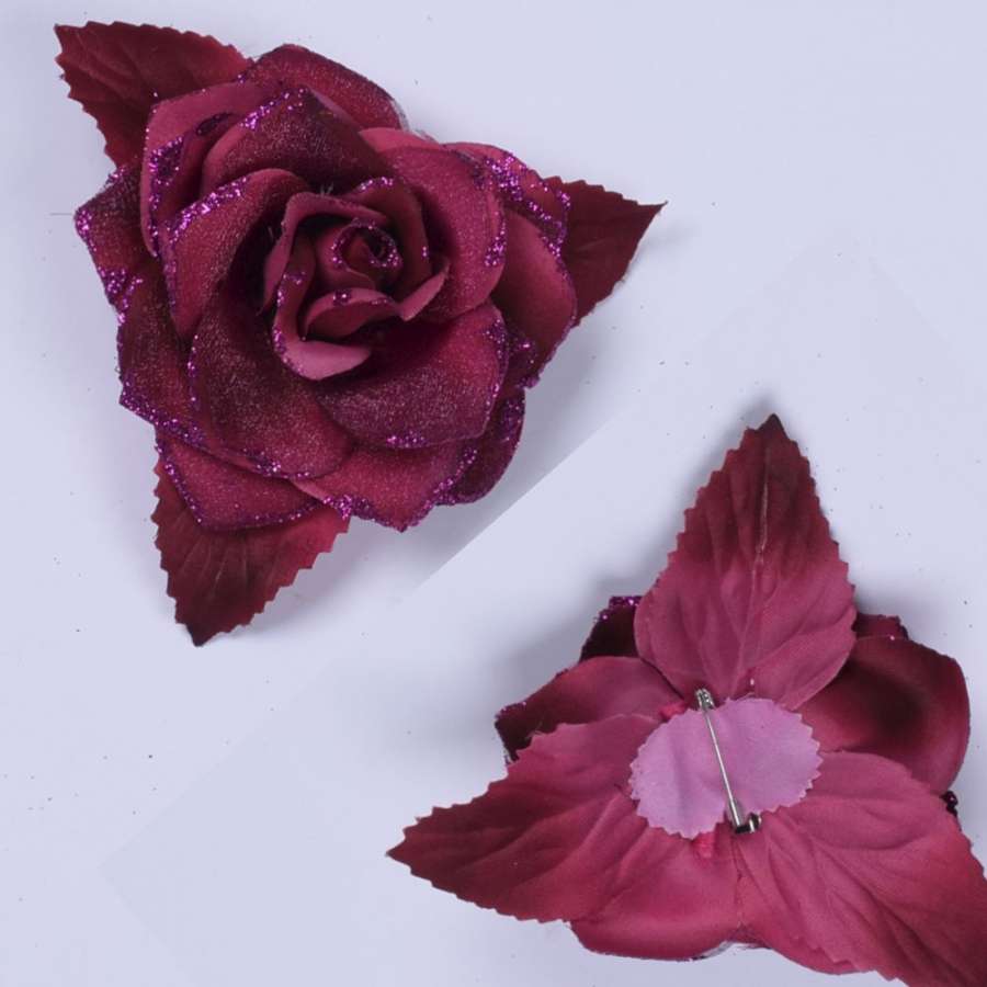 Брошь цветок бордовый 9см