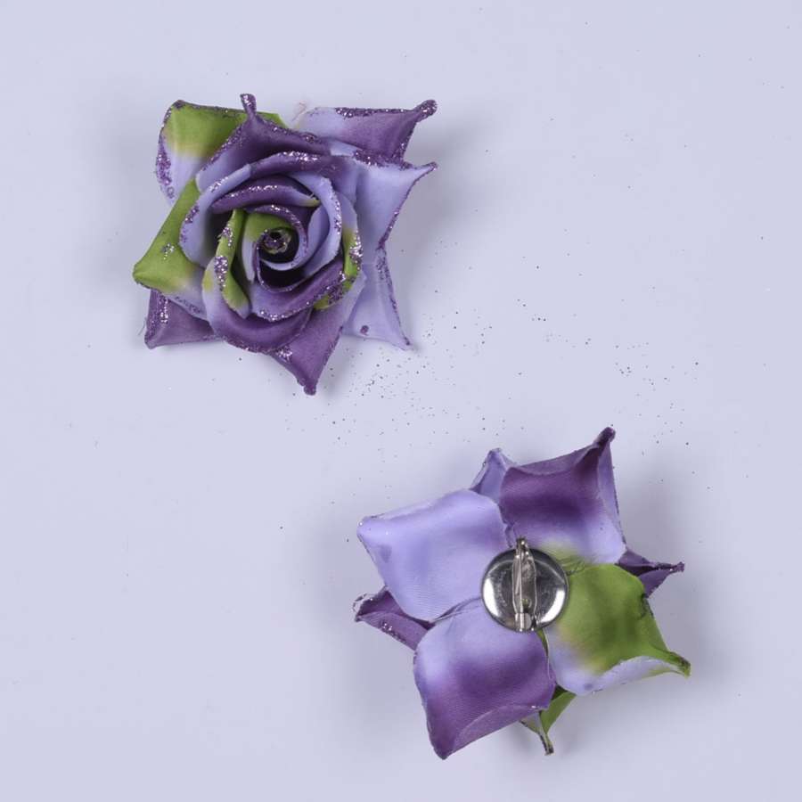 Брошь цветок фиолетово-зеленый 7см