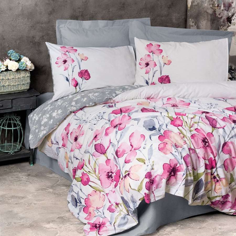 Комплект постельного белья Cotton box Ранфорс Modeline Carla серый белый Евро 200x220см (1761-1202)