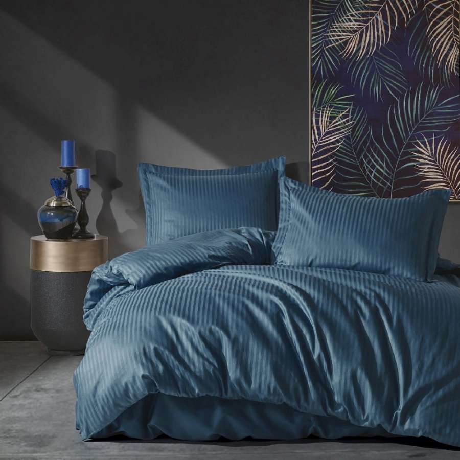 Комплект постільної білизни Cotton box Сатин Elegant Stripe Mavi Євро 200x220см (1825-009)